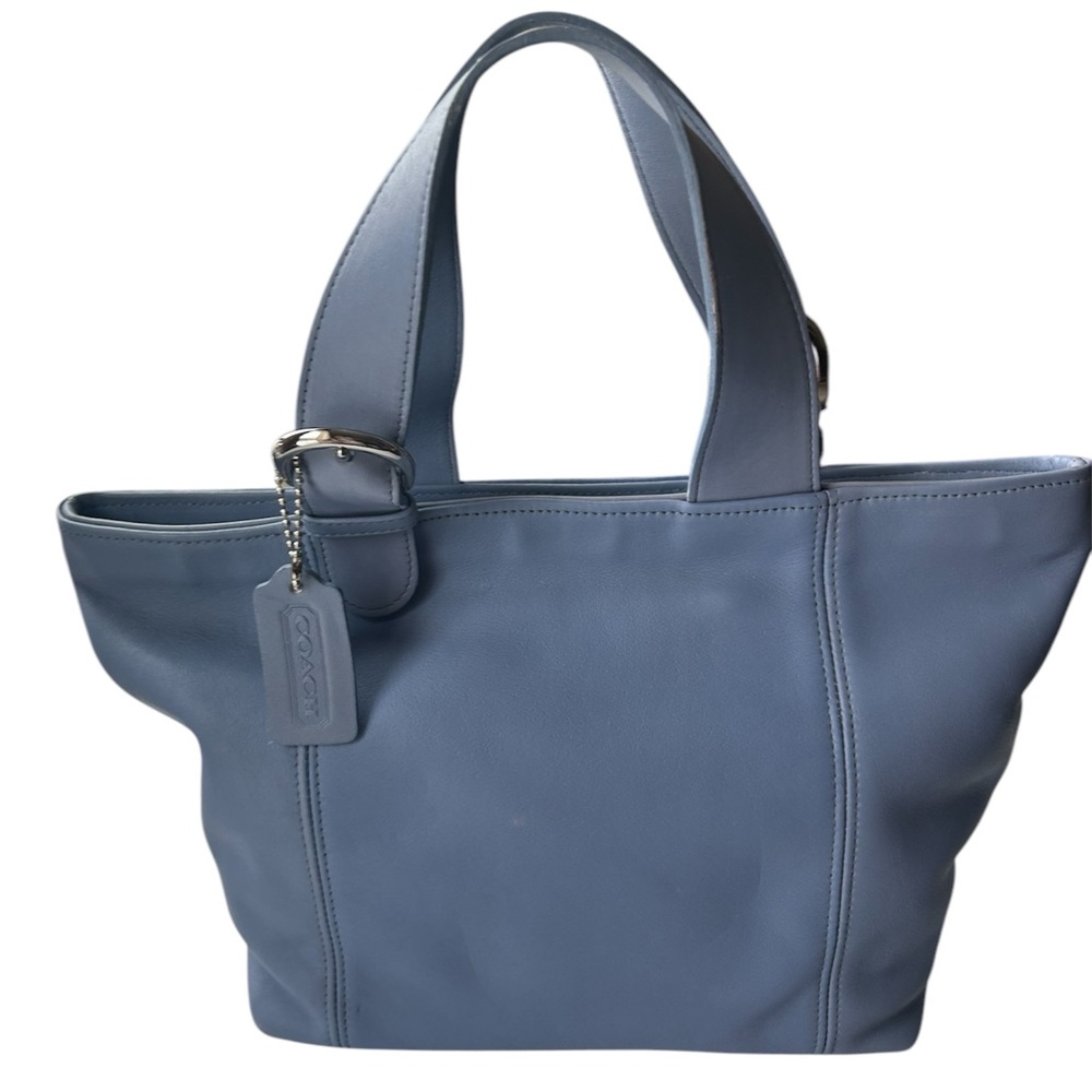 Rare Vintage Coach Periwinkle Blue Waverly 90s Full-Grain Leather Tote Handbag
